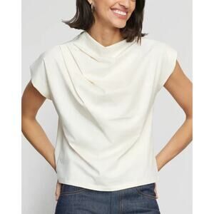 Modern Citizen Kenny Asymmetric-Neck Pleated Blouse Tee White Women's Size M